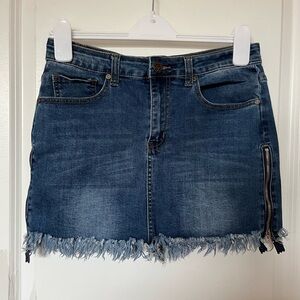 Blue Jean Denim Fringe Mini Skirt